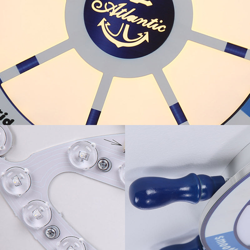 Blue Flush Pendant Light With Integrated Led For Kids’ Room - Modern Rudder Design