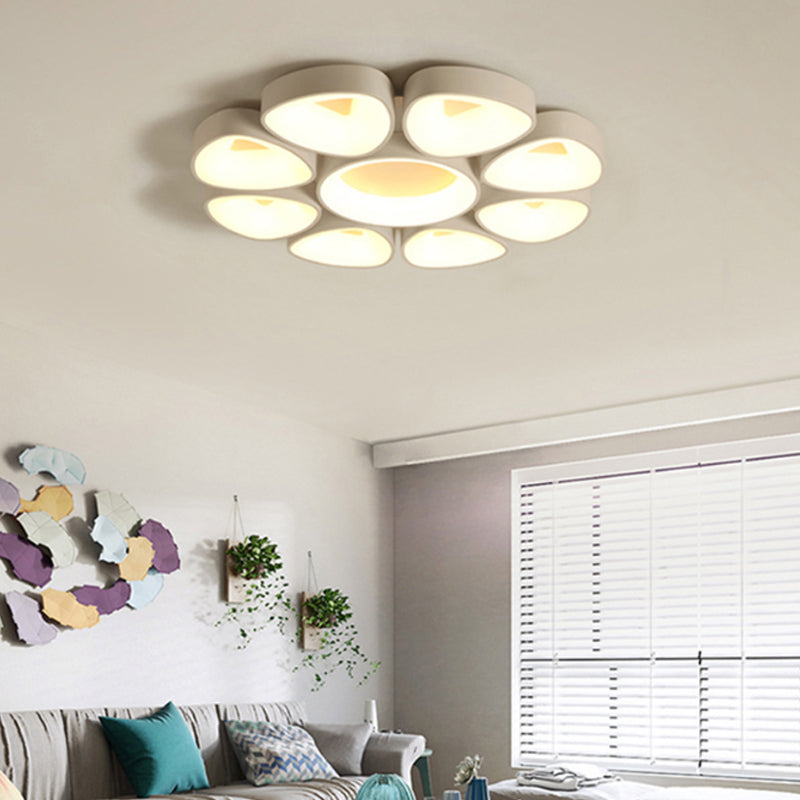 Nordic Acrylic Floral Flush Light In Warm/White Led - Grey/White Ceiling Mount Fixture