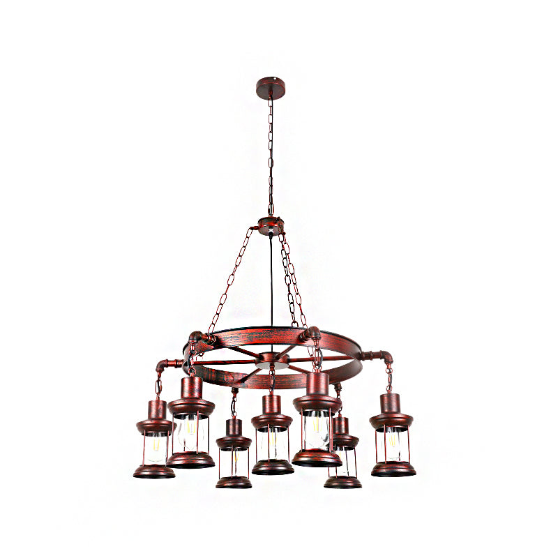 Coastal Weathered Copper Chandelier With 7 Lights - Rustic Metal Lantern Pendant Lamp