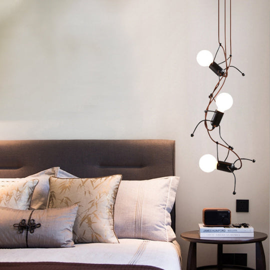 Metal Human Shape Chandelier Light - Industrial Black Ceiling Hanging Fixture For Dining Room 3/6