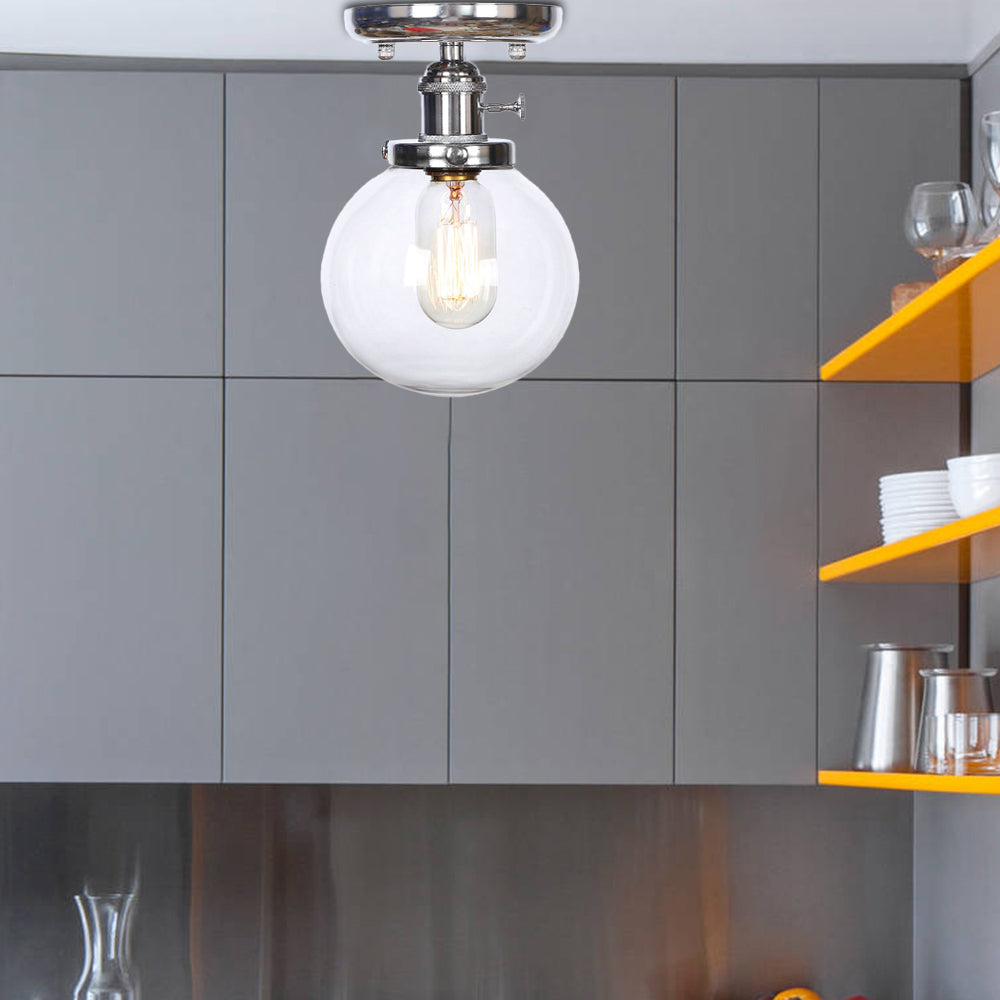 Industrial Chrome Ceiling Mount Light With Clear/Amber Glass Globe For Dining Room Clear /