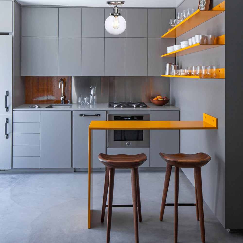 Industrial Chrome Ceiling Mount Light With Clear/Amber Glass Globe For Dining Room