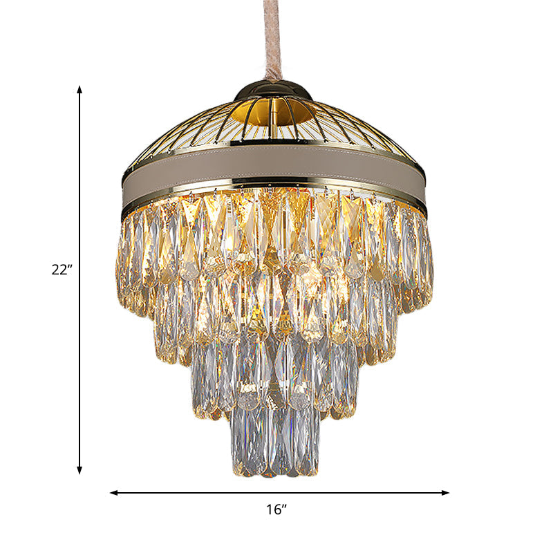 Contemporary Gold Crystal Chandelier - 7-Light Hanging Ceiling Fixture (4 Tiers)