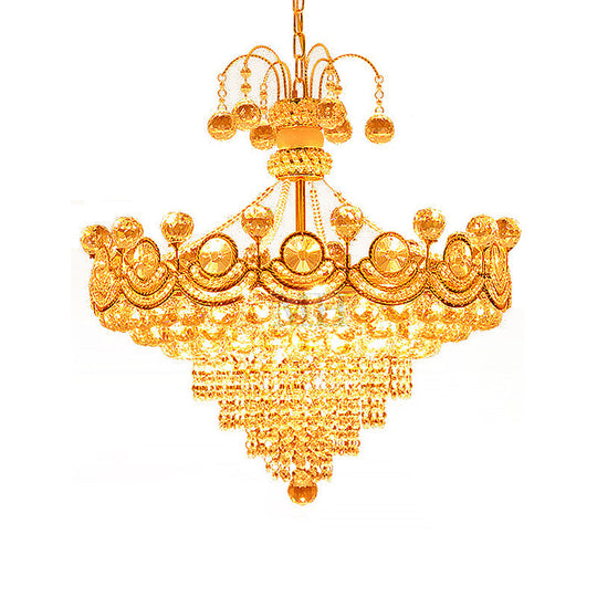 Modern Crystal Cone Chandelier Light - 10-Light Gold Ceiling Fixture For Dining Room