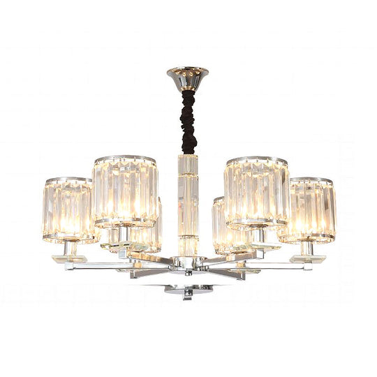 Modern Crystal Cylinder Chandelier Light - Chrome Finish 3/6 Lights Bedroom Hanging Fixture