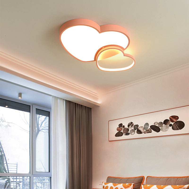 Contemporary Loving Heart Flush Light: Acrylic Led Children Room Lamp - Pink/White 13/16.5 Pink / 13