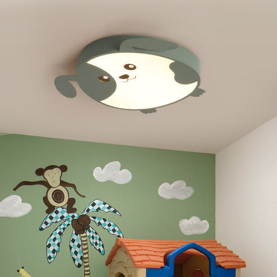 Doggie-Themed Led Flush Mount Ceiling Light For Kids Bedrooms In Pink/Green With Warm/White Green /