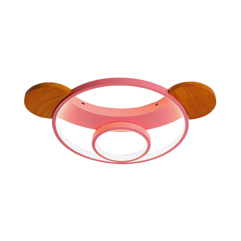 16/19.5 Bear Shaped Ceiling Light For Kids Bedroom - Led Silicone Flush Mount Lamp In Blue/Pink