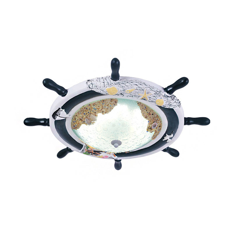 Kids’ Resin Ceiling Light With Bubble Glass Shade - Blue Rudder Flush Mount Lamp
