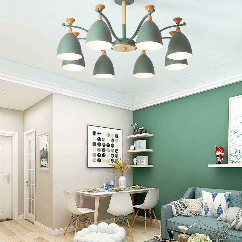 Contemporary Cone Chandelier Pendant Light - Metal 3/6/8 Lights Grey/White/Green Bedroom Lighting