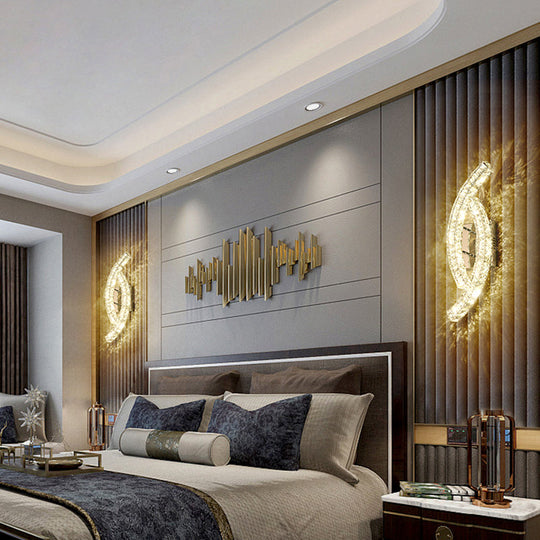 Modern Leaf Wall Light: Crystal Living Room Led Lamp Stainless-Steel Mount