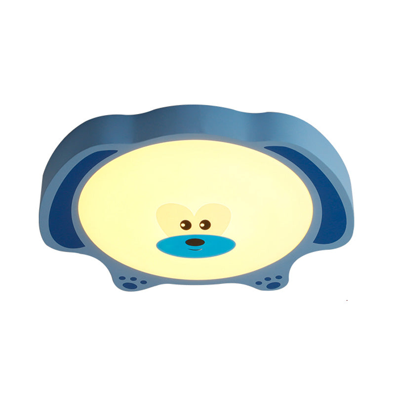 Cartoon Bear Led Flush Mount Lighting For Kids’ Room In Blue/Pink Acrylic And Metal