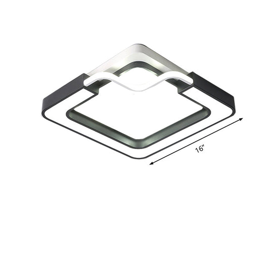 16’/19.5’ Contemporary Metal Led Flush Mount Lamp – Black/White Square/Round Ceiling Fixture