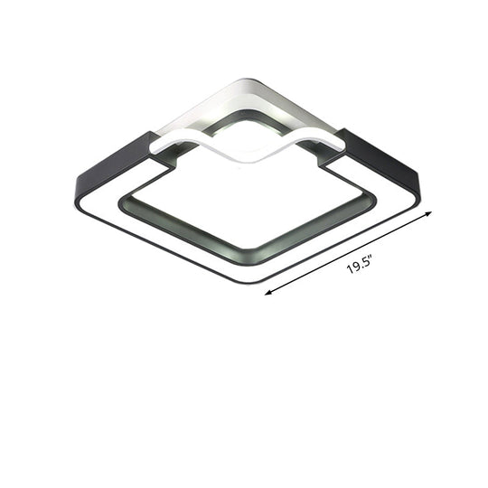 16/19.5 Contemporary Metal Led Flush Mount Lamp Black/White Square/Round Ceiling Fixture For Bedroom