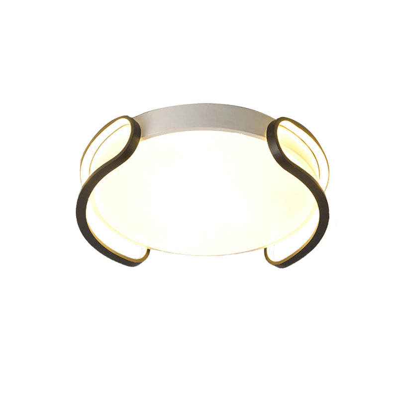 Modern Black And White Round Flush Mount Led Ceiling Light - Acrylic Shade For Bedroom