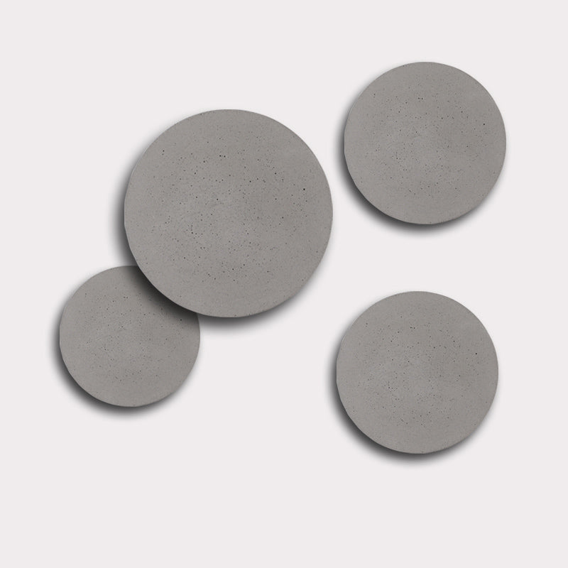 Minimalistic Cement Grey Led Wall Sconce Light For Bedside - Flat Round Mount