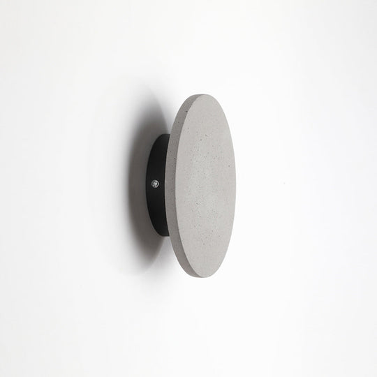 Minimalistic Cement Grey Led Wall Sconce Light For Bedside - Flat Round Mount