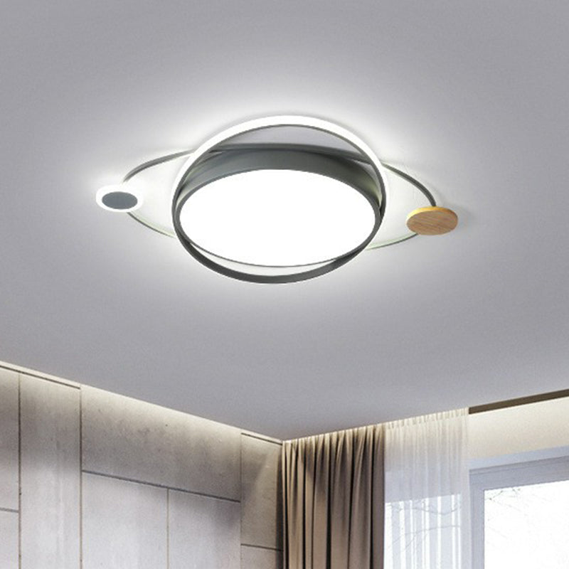 Macaron Led Orbit Flush Mount Lighting For Kids’ Bedroom Ceiling - Metallic Color Grey / Small Warm