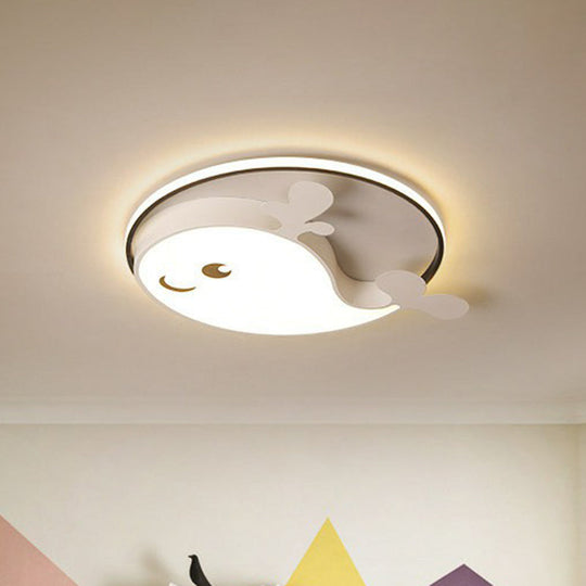 Dolphin-Shaped Led Flush Ceiling Light For Kids Bedroom In Metallic Finish White /