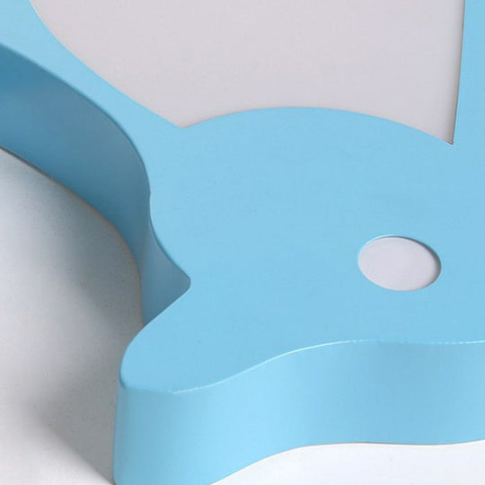 Kids Metallic Blue Led Squirrel-Shaped Flush Light For Bedroom Ceiling