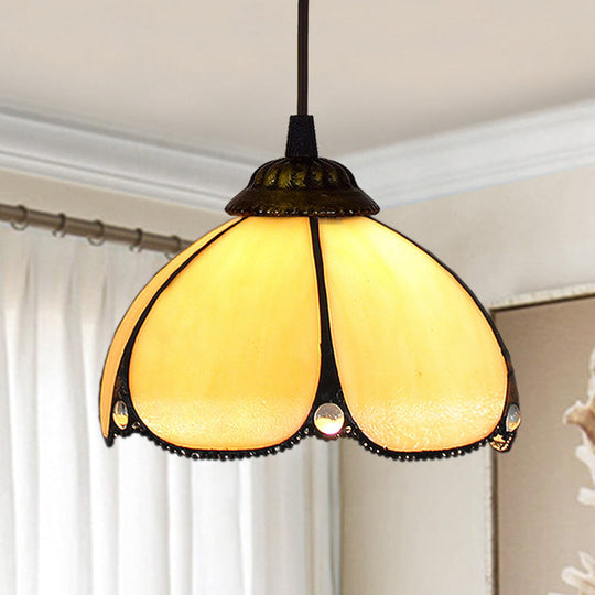 Shaded Tiffany Glass Pendant Light - Elegant 1-Bulb Suspension Fixture For Corridor Yellow