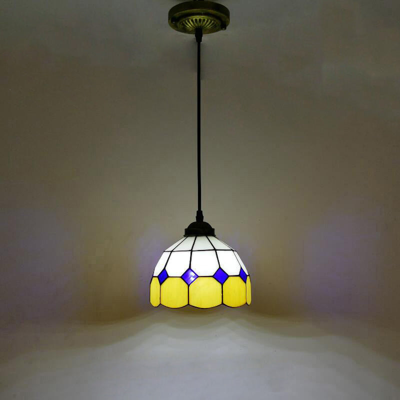 Vintage Stained Glass Pendant Light With Scalloped Dome Design Yellow / B