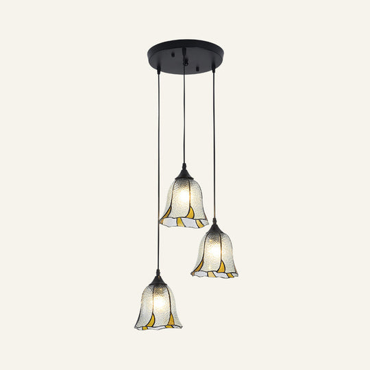 Tiffany-Style Handcrafted Glass Ceiling Lamp With Bell Design - 3-Bulb Suspension Light