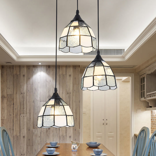 Tiffany-Style Handcrafted Glass Ceiling Lamp With Bell Design - 3-Bulb Suspension Light White /