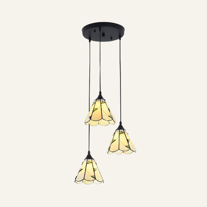 Tiffany-Style Handcrafted Glass Ceiling Lamp With Bell Design - 3-Bulb Suspension Light Beige /