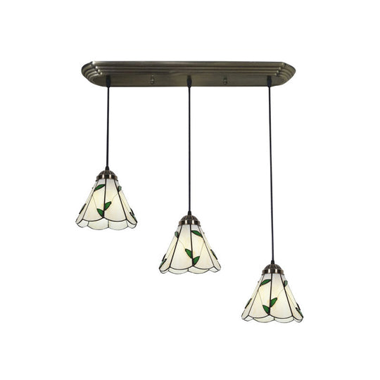 Traditional 3-Head Stained Glass Pendant Light In Bronze With Shaded Hanging Design
