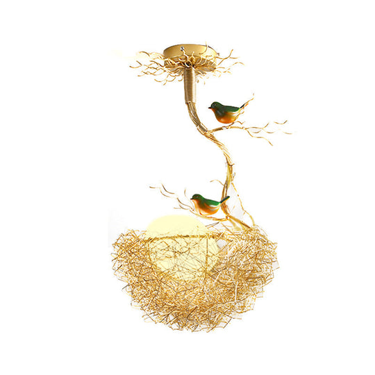 Artistry Milk White Glass Ball Chandelier Pendant 1/2/3-Light Golden Hanging Lamp With Birds And