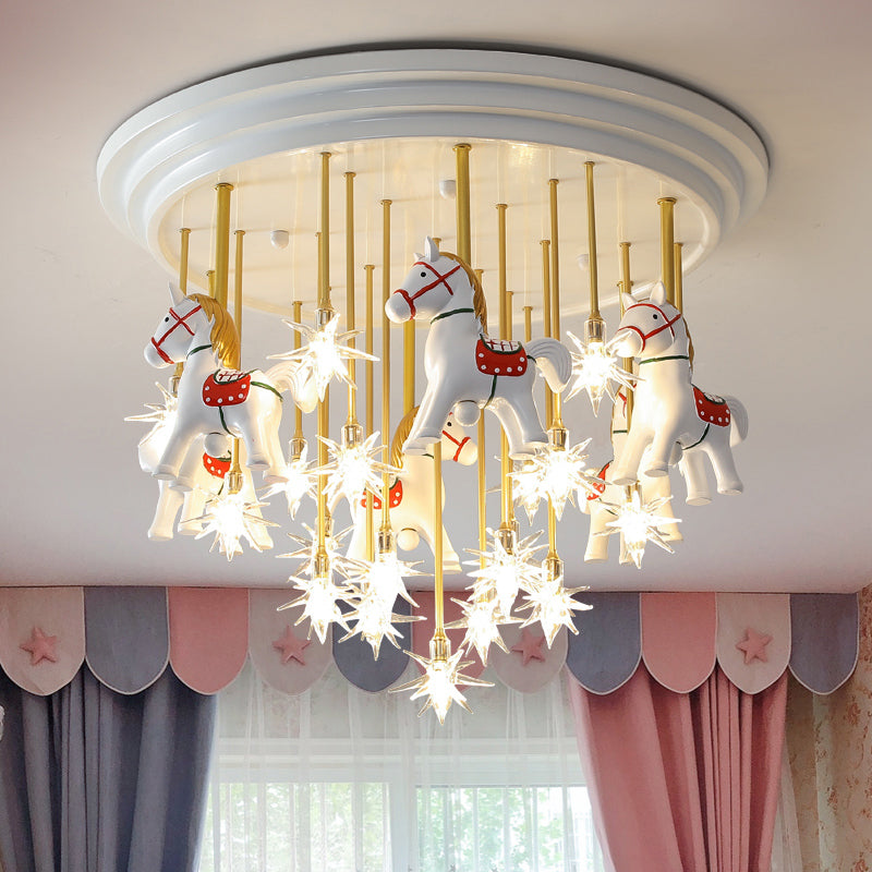 Kids’ Style Md Ceiling Light: Semi Flush Mount With Led Resin Horse In White