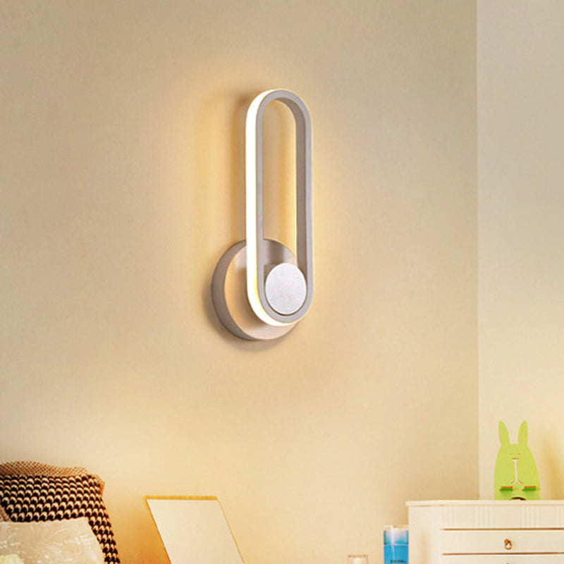 Minimalist Oblong-Ring Led Bedside Lamp In Black/White - Acrylic Shade Warm/White Light