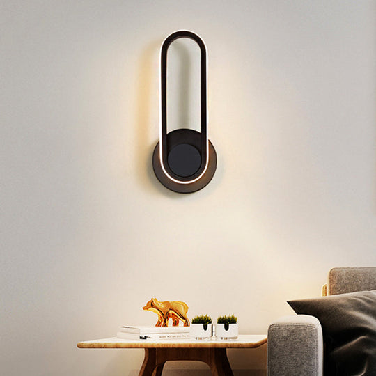 Minimalist Oblong-Ring Led Bedside Lamp In Black/White - Acrylic Shade Warm/White Light Black / Warm
