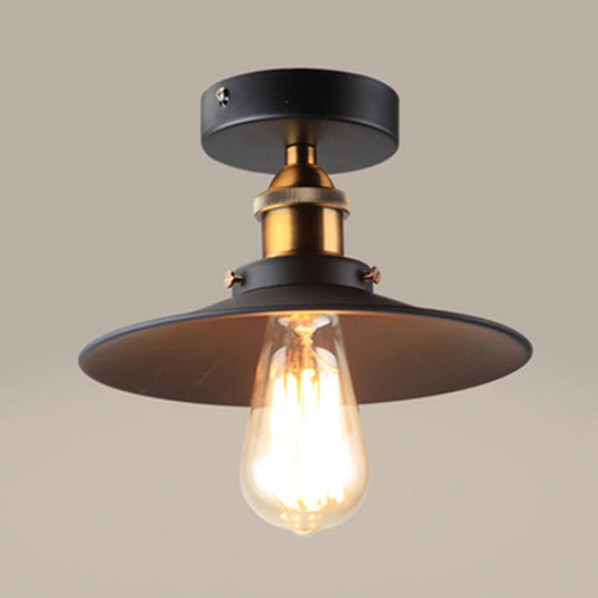 Sleek Black Single Dining Room Ceiling Light - Umbrella Semi Flush Mount