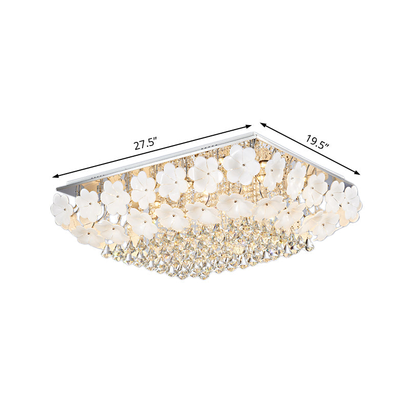 Modern Crystal Led Chrome Ceiling Light Fixture For Living Room - Flush Mount Rectangular Design
