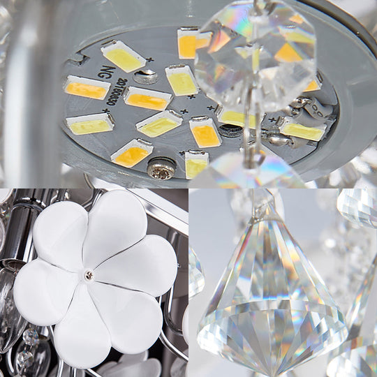 Modern Crystal Led Chrome Ceiling Light Fixture For Living Room - Flush Mount Rectangular Design