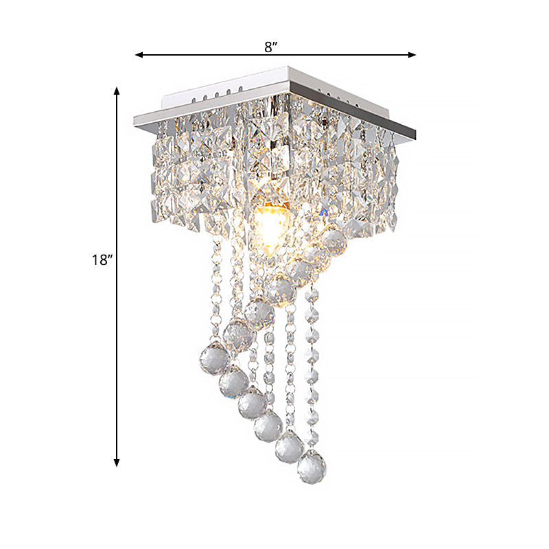 Modern Crystal Chrome Flush Mount Spiral Ceiling Light For Balcony - 8/15 Wide