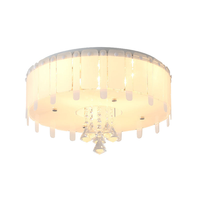 Led Flush Mount Ceiling Light With Crystal Drop And White Glass Shade - Simple Style 19.5/23.5 Wide