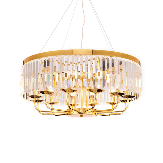 Modern Gold Round Chandelier With Rectangular-Cut Crystal Ceiling Light - 6/8/12 Lights