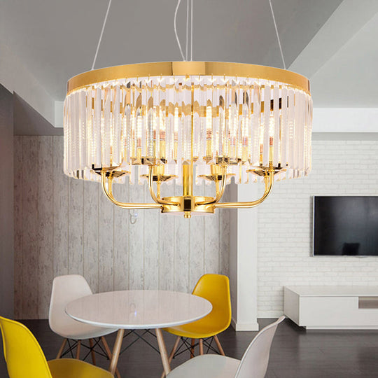 Modern Gold Round Chandelier With Rectangular-Cut Crystal Ceiling Light - 6/8/12 Lights