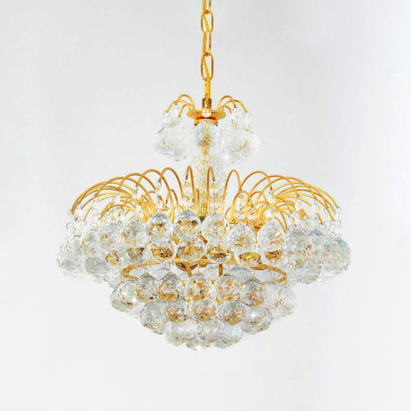 Contemporary 8-Light Chrome/Gold Cascade Chandelier With Crystal Ball Shade 16’/19.5’ Wide