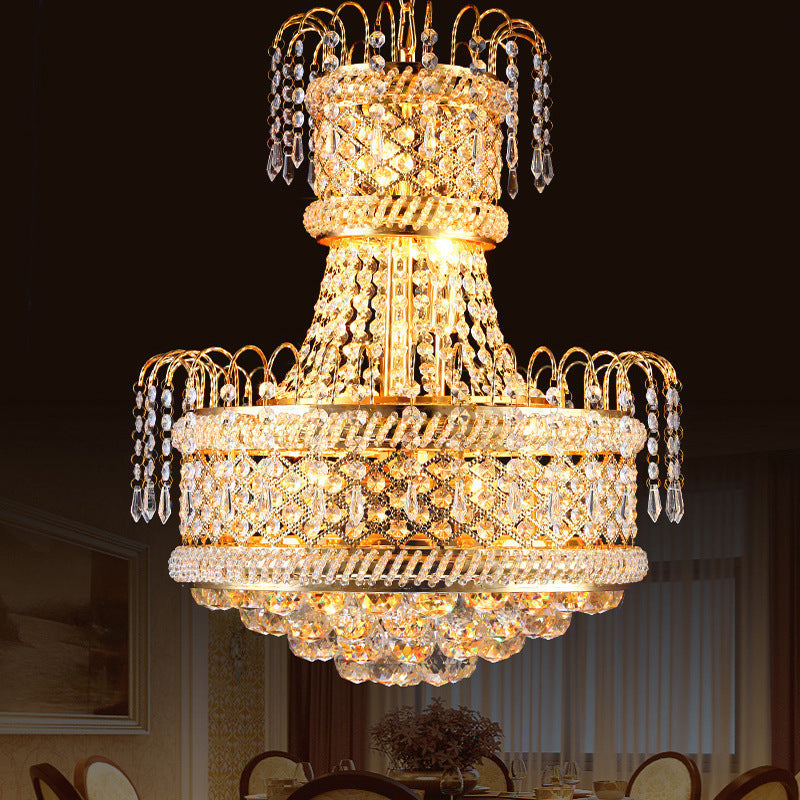 Modern Gold Chandelier Light With Mushroom Crystal Shade - 5/8 Lights 16’/19.5’ Wide