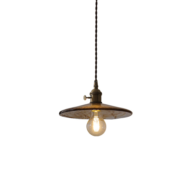 Amber Glass Retro Style Flared Pendant Ceiling Light - Restaurant Lighting