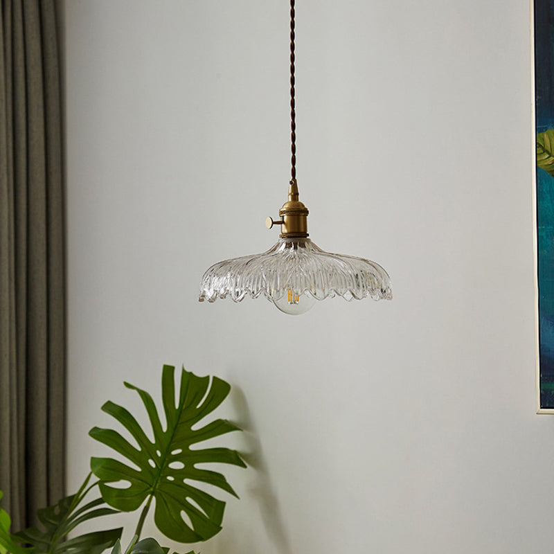 Scalloped Edge Glass Pendant Ceiling Light For Restaurants - Industrial Style