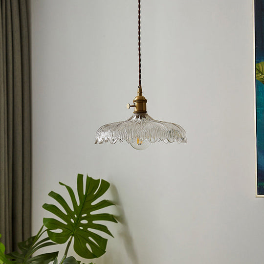 Scalloped Edge Glass Pendant Ceiling Light For Restaurants - Industrial Style