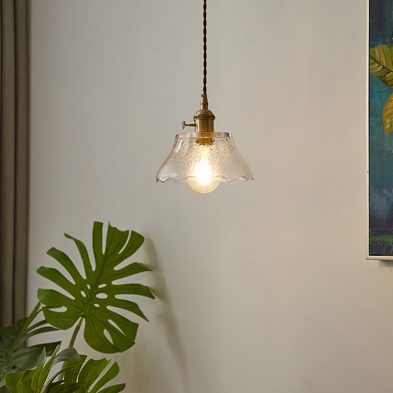 Retro Style Handblown Glass Pendant Ceiling Light With Tapered Suspension - Clear 1-Head