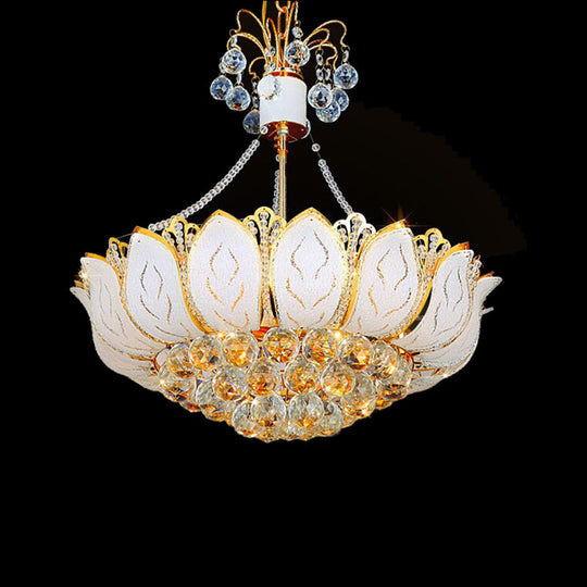Contemporary Faceted Crystal Ball Lotus Chandelier Light – Gold 3 Multi Lights 16’/19.5’/23.5’ Wide