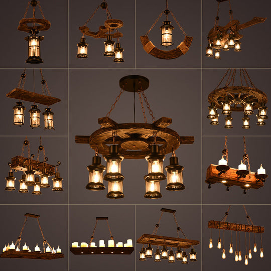 Iron Lantern Chandelier Antique Pendant Lighting For Commercial Restaurants With Wooden Accents