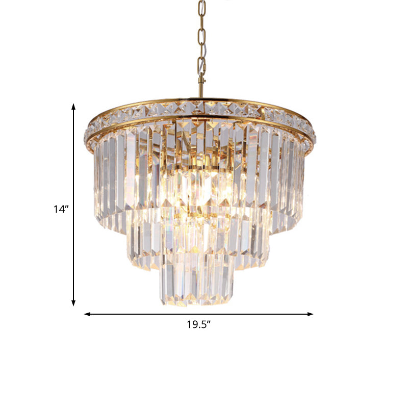 Modern Faceted Optical Crystal 6-Light Brass Chandelier - Four Tiers Ceiling Light 19.5’/23.5’ Wide